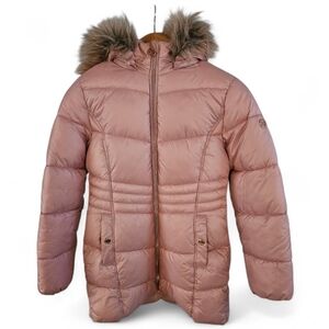 Michael Kors Blush Puffer Jacket with Faux Fur Trim Size 14 GIRLS